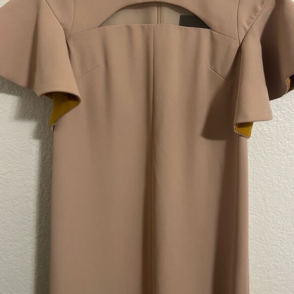Peggy Hartanto Dress Mod Exaggerated Ruffled Sleeves Babydoll Dress Tan Size 2 - Picture 10 of 15
